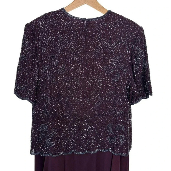 BRILLIANTE by J.A. 1X deep purple gown elegant beaded upper chiffon lower‎ - Picture 8 of 11